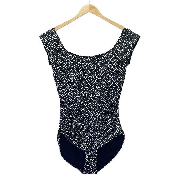 NWT Janela Bay Bardot One Piece Strappy Back Swimsuit Black White Dots Size XXXL - Picture 2 of 14